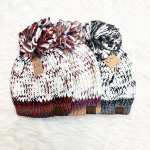 C.C Mix Yarn Lined Pom Beanie for Adults, Winter Hats, Premium Hats, Warm Hats